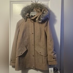 Women's London fog size medium faux fur hooded pea coat